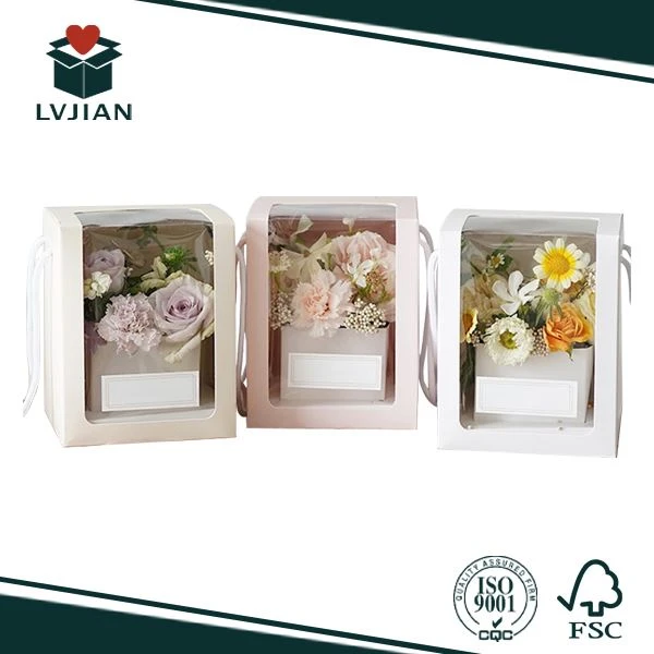 Paper Handle Box For Flowers With Clear Window